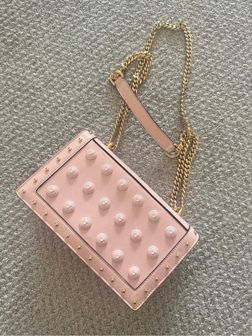 Balmain Blush Pink Leather Chain Crossbody Bag